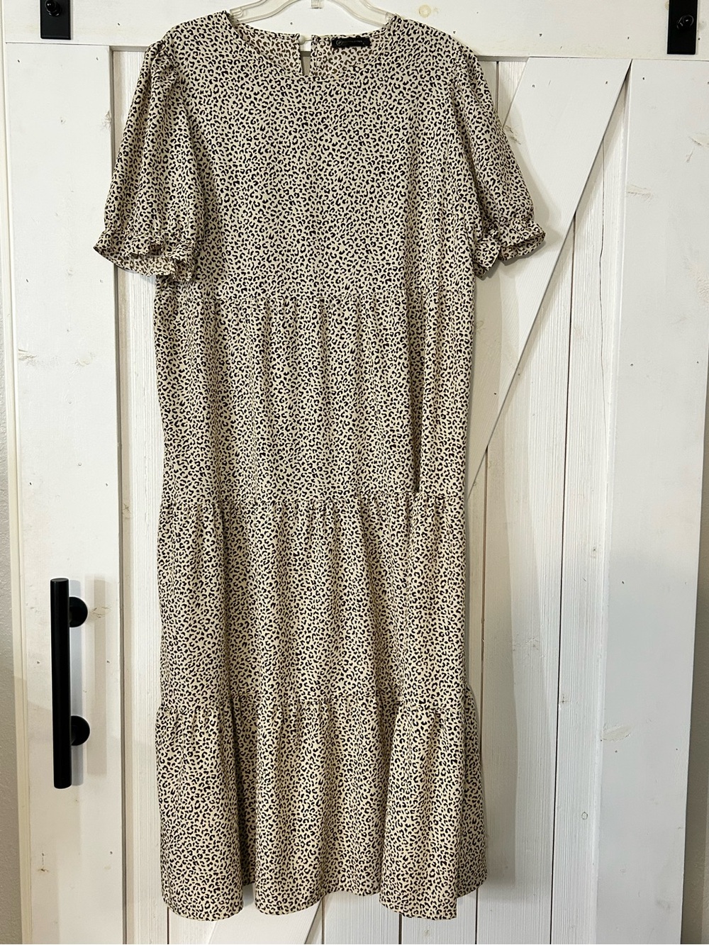 Neutral Leopard Print Tiered Midi Dress - Women's
